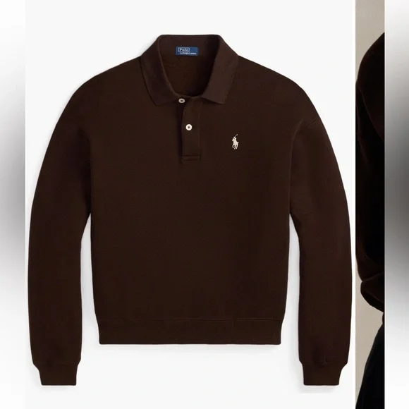 Ralph Lauren Dark Brown polo-collar fleece pullover  small medium - Picture 4 of 6